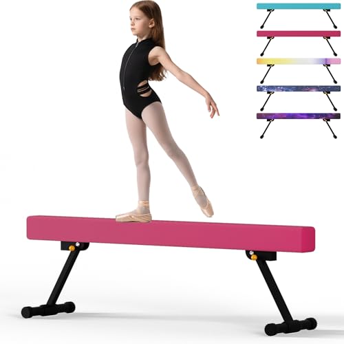 EL&ITWings 6FT Gymnastic Balance Beam for Kids Adjustable Balance Beam with Leg High and Low Level Floor Beam Gymnastics Equipment for Home and Gym Center Pink