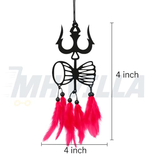 Acrylic Car Hanging Accessories Interior - Elegant Dream Catcher for Car - Charm for Auto Decor - Stylish Handmade Ornament for Rear View Mirror Decoration - Trishul, Pink