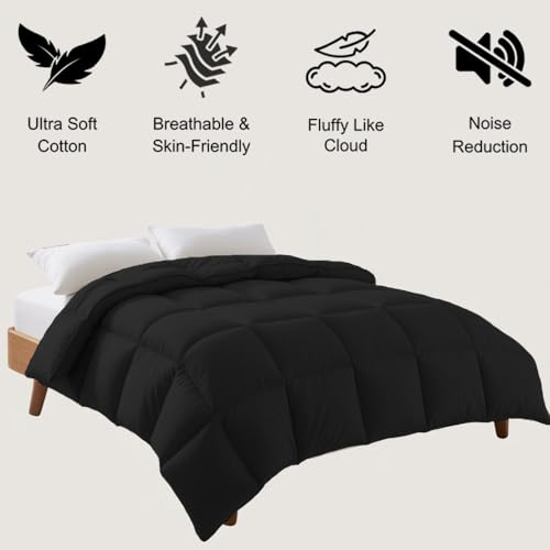 Image of Twin Size Comforter Set - All Season Down Alternative Bedding Comforter Set - Quilted Duvet Insert with Corner Tabs - Box Stitched Blanket - Breathable, Soft - Black