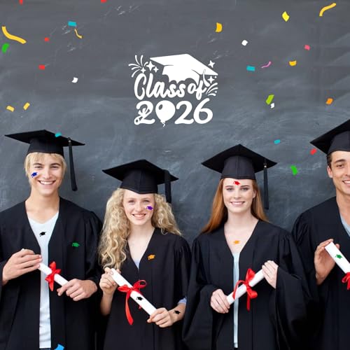Image of 2x Class of 2026 Car Sticker & Graduation Hat Sticker Removable Graduate Decal Car Stick 8 inchx 7.1 inch Waterproof Vinyl Decals Arts & Crafts for Graduation Party Decorations (White)