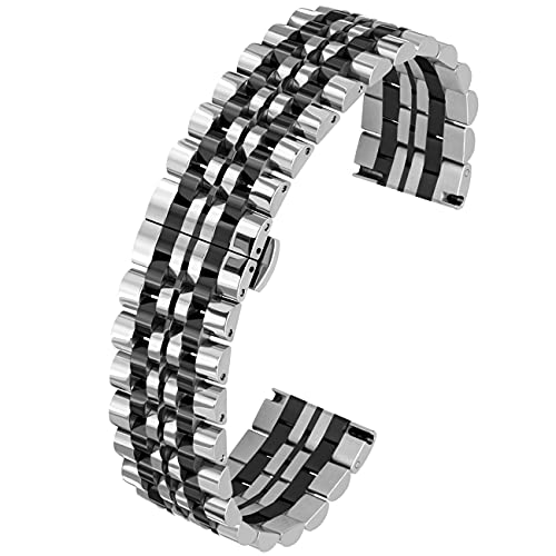 Two Tone Quick Release 22mm Watch Band Polished Finish Silver IP Black Watch Wrist Strap 7 Rows Sport Bracelet Mens Metal Band Deployment Butterfly Buckle Two Tone Quick Release 22mm Watch Band Polished Finish Silver IP Black Watch Wrist Strap 7 Rows Sport Bracelet Mens Metal Band Deployment Butterfly Buckle