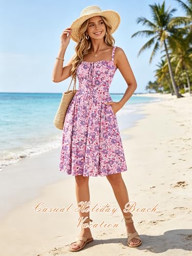 Image of YIOYOLA Womens Summer Mini Corset Casual Dresses Spaghetti Straps Lace Up Vacation Beach Sundress with Pockets 2026