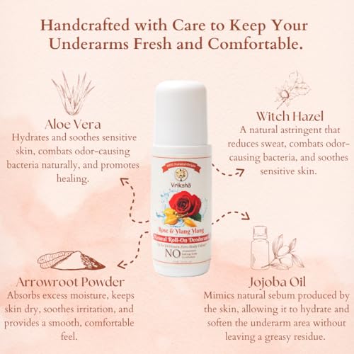 Image of 100% Natural Deodorant Roll On | 24 Hour Body Odour Protection | Rose & Ylang Ylang Essential Oils | ZERO Alcohol | For Men & Women | 75 ml