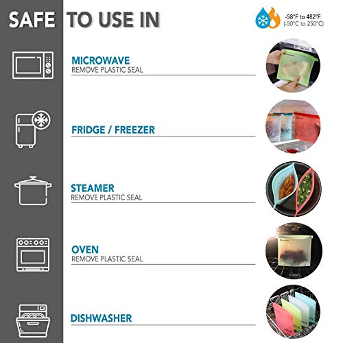 Silicone Food Storage Bag Containers, Airtight Seal Leakproof Freezer Bags for Snack, Sous Vide, Liquids, Fresh Lunch Preservation, Microwave & Dishwasher Safe (1)