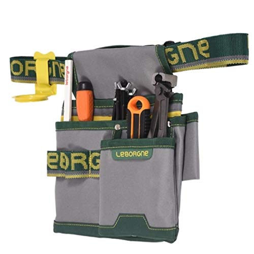 LEBORGNE - Maxi Poche Textile + Ceinture Batipro - Accessoire Résistant en Toile 600 Deniers - Largeur 24 cm avec Porte-Tenaille et Porte-Marteau - Pour Charpentiers et Maçons