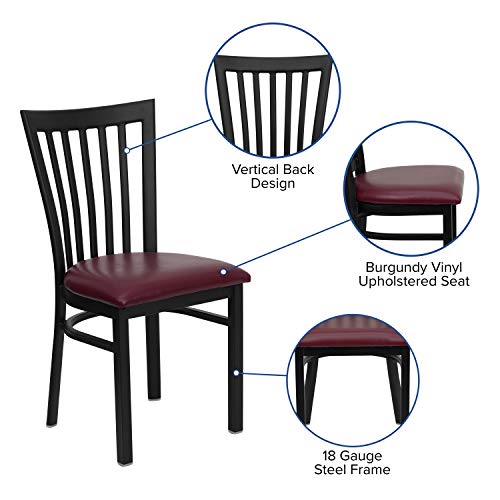 Image of Flash Furniture HERCULES Series Black School House Back Metal Restaurant Chair - Burgundy Vinyl Seat