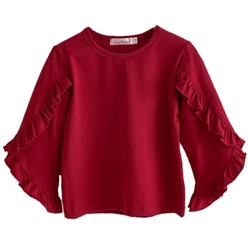 Image of Colorful Childhood Little Girls Ruffle Bat T Shirt Autumn Princess Girl Blouses Spring Tops