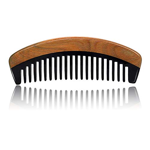 Wide Tooth Comb for Curly Hair - Green Sandalwood&Buffalo Horn Combs for Women, Men and Girls