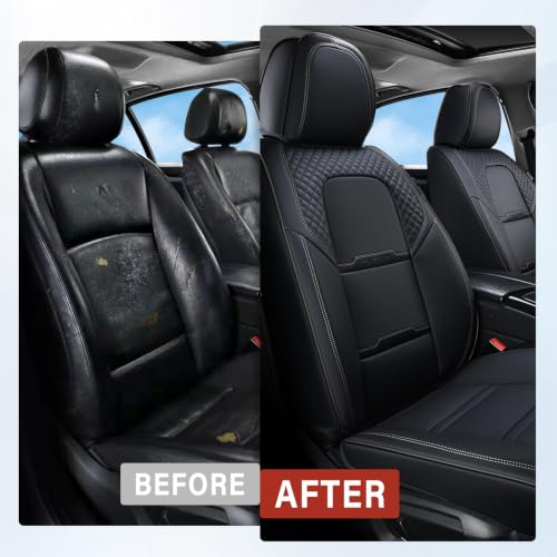 Image of Coverado Car Seat Covers Full Set, 5 Piece Car Seat Protector with Removable Headrest, Nappa Leather Breathable Front Rear Seat Cushion Side All Wrapped Universal Fit Truck Automotive Most Cars Black
