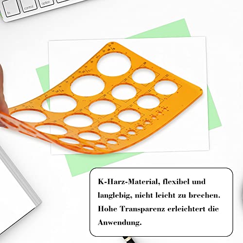 Namner Kreisschablone, mit 36 Kreisen, Kreis Schablonen zum Malen, Kreis Lineal für Zeichenhilfen, Quilling Schablone, Transparent Orange