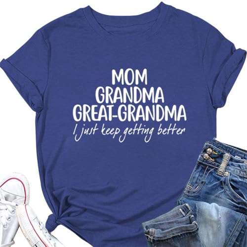 Sunidol Grandma Shirts for Women Mom Grandma Great Grandma Graphic Tshirts Grandmom Gifts Tops Casual Gigi Tees Blue L