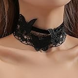 BETHYNAS Black Lace Sexy Choker Necklace Set Gothic Butterfly Lace Pattern Tassel Collar Neck Chain Lolita Bridal Wedding Jewelry for Women Girls