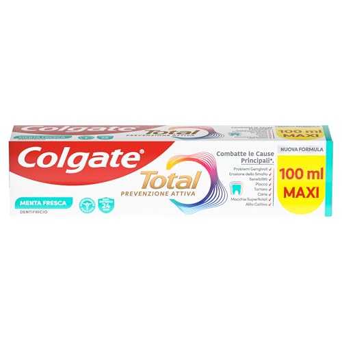 Dentifricio Colgate Total Prevenzione Attiva Menta Fresca 100 ml | 24 h di difesa antibatterica* | protezione attiva di lunga durata* | gusto fresco di menta piperita | 8 benefici