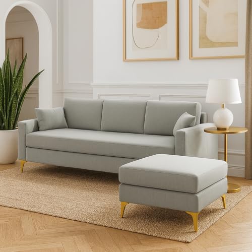 Image of SOCOZI Bravelle 4 Seater L Shape Sofa Set with Movable Ottoman | Flexible Left or Right Layout | Soft Velvet Suede Fabric | Modern Design | Plush Comfort Cushions for Living Room (Light Grey)
