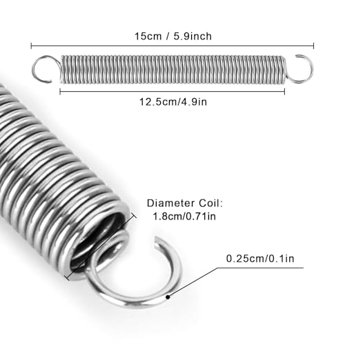 YYTECH Zugfedern mit Haken Edelstahl Spannfeder Doppelhaken Spannfedern Zugfeder 150mm Außendurchmesser 16mm Drahtdurchmesser 2,5mm, Maximale Zugkraft 12.8kg 2,5x18x150mm 2 Stück