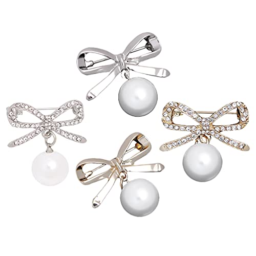 ifundom 4 Pièces Vintage Broches Bowknot Strass Perle Broche Broches Classique Pin Breastpin Décoratif Vêtements Accessoire