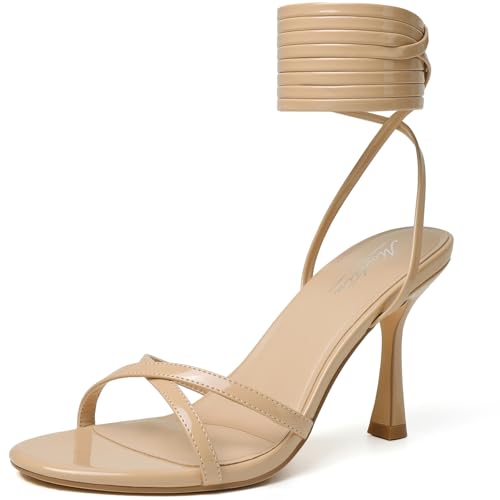 Image of Mostrin Womens Sandals Strappy Heels for Women Lace Up Square Open Toe Heels Tie Up High Heeled Sandals for Prom, Party, Daily Wear