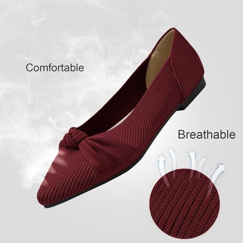 Image of TINGRISE Women's Flats Shoes Comfortable Dressy Pointed Toe Knit Washable Ballet Flat