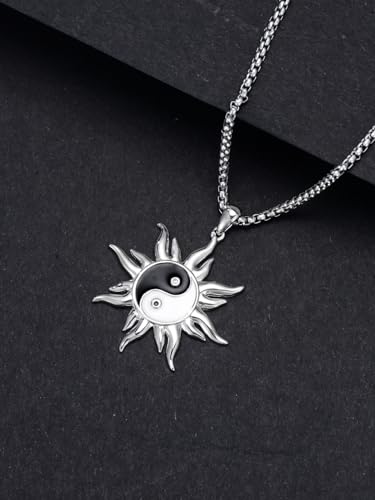 Sun Necklace for Men Women 925 Sterling Silver Eye of Horus/Yin Yang Sun Pendant Necklace Amulet Talisman Protection Amulet Jewelry Christmas Gift for Him Her 6