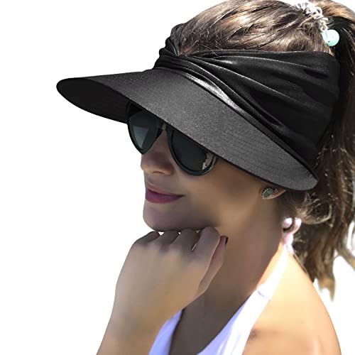 Sun Hat Women Sun Beach Visor Cap UV Protection with Wide Brim for Sports Beach Golf Hiking (Black) - Image 4