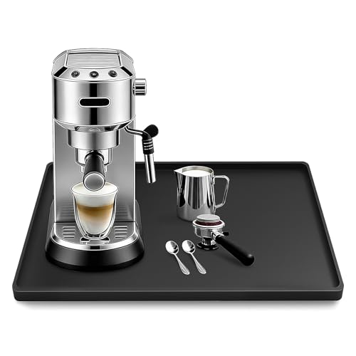 Kaffeemaschine Unterlage mit Rand 48x30cm Silikonmatte Kaffeemaschine für Kaffeevollautomat Barista Zubehör kompatibel mit DeLonghi Magnifica EQ.6 und LatteGo Leicht zu Reinigen Schwarz