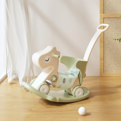 Image of Deer COCO 4-in-1 Rocking Horse Toy for Toddlers 1-3 | Plastic Push Walker with Balance Board & Wheels, Ride-On Rocker Gift for 1 Year Old Boys Girls(Green)