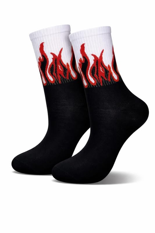 Pack of 1 Unisex Stylish Athletic Socks With Fire Print Socks,Unisex Stretchable_Free Size-image-41