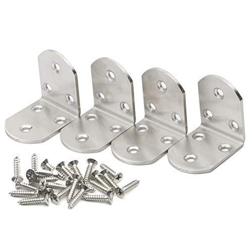 Pxyelec Stainless Steel 3mm Thicker 90 Degree Right Angle Brackets Fastener Corner Braces with Screws , Corner Brace, 50mm x 50mm / 2 inch x 2 inch, Pack of 4