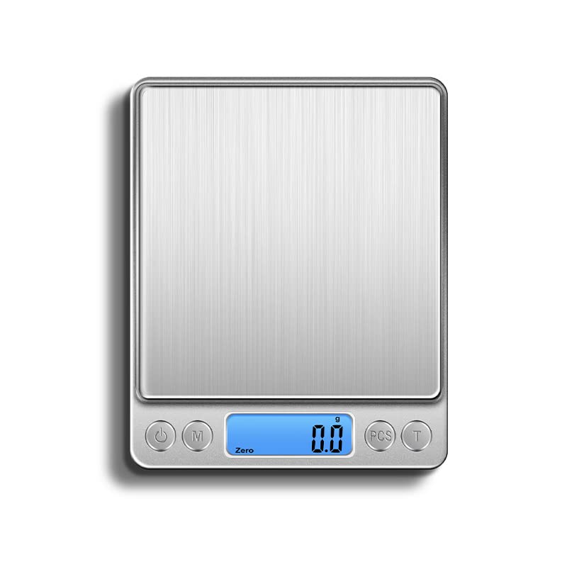Báscula digital de cocina con pantalla LCD retroiluminada y plataforma de acero inoxidable, básculas de cocina con función de tara, precisión de 0.00 oz, color plateado