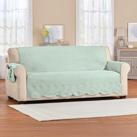 S M Ent. Textured Design Shell Edge Furniture Protector- Seafoam Green-Sofa