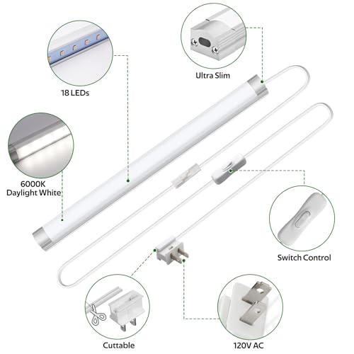 Image of AIBOO Under Cabinet Lighting, Dimmable 12 inch Under Counter Lights, 120V Plug in & Hardwired, Linkable LED Closet Lights for Kitchen, Shelf, Workbench, Desk,Cupboard,Garage (12 PCS),Cold White 6000K