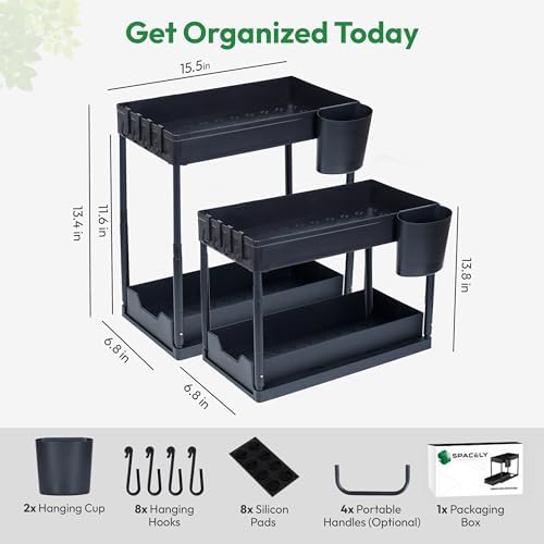 Miniatura 4 de Spacely Organizador y almacenamiento para debajo del fregadero, 2 unidades de organizador de gabinete extraíble con altura ajustable, estantes de