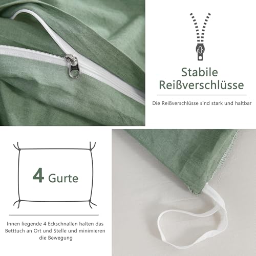 ATsense Bettwäsche 155x220 Baumwolle 2teilig, Stonewashed Bettwäsche-Sets Grün Ähnlich wie Leinen, Oeko-TEX, Hypoallergen und Atmungsaktiv… – Ansicht 6