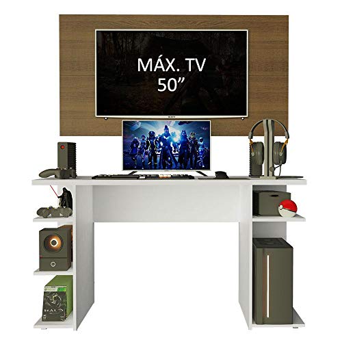 Mesa para Computador Gamer e Painel para TV até 50 Madesa - Branco/Rustic