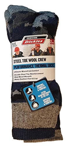 Dickies 2-Pair Men's Steel Toe Wool Crew Performance Thermal Socks 6-12 - Grey Camo Assortment