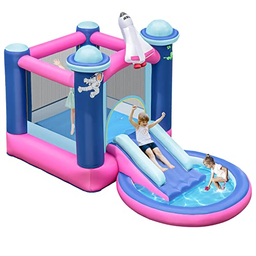 RELAX4LIFE Castillo hinchable con tobogán, 207 x 393 x 270 cm, casa hinchable para interiores y exteriores, para niños de 3 a 10 años, capacidad de peso 135 kg (sin soplador)