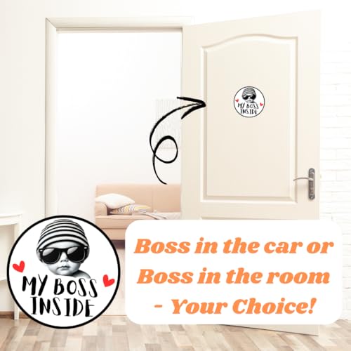 Image of TOTOMO Baby on Board Sticker for Car | My Boss Inside Sticker Set - Funny Car Decals, Cute Durable Vinyl Safety Signs for Windows, Bumpers, or Nursery Doors - Peel-and-Stick