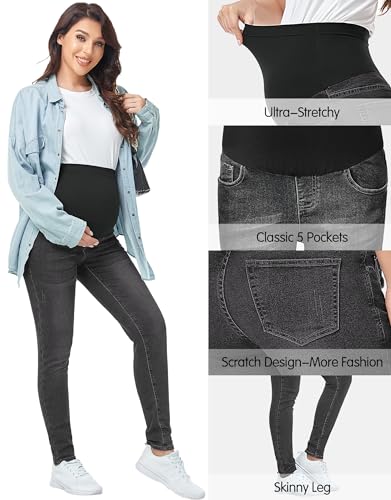 Image of PACBREEZE Women's Maternity Jeans Over Belly Skinny Stretchy Denim Pants Comfy Slim Pregnancy Pants