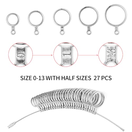 Image of Bflaae 4 PCS Ring Sizer Measuring Tool Kit with Ring Mandrel, 27 PCS Stainless Steel Ring Gauges, 2 PCS Reusable Finger Size Tape with Magnified Glass 1-17 USA Rings Size