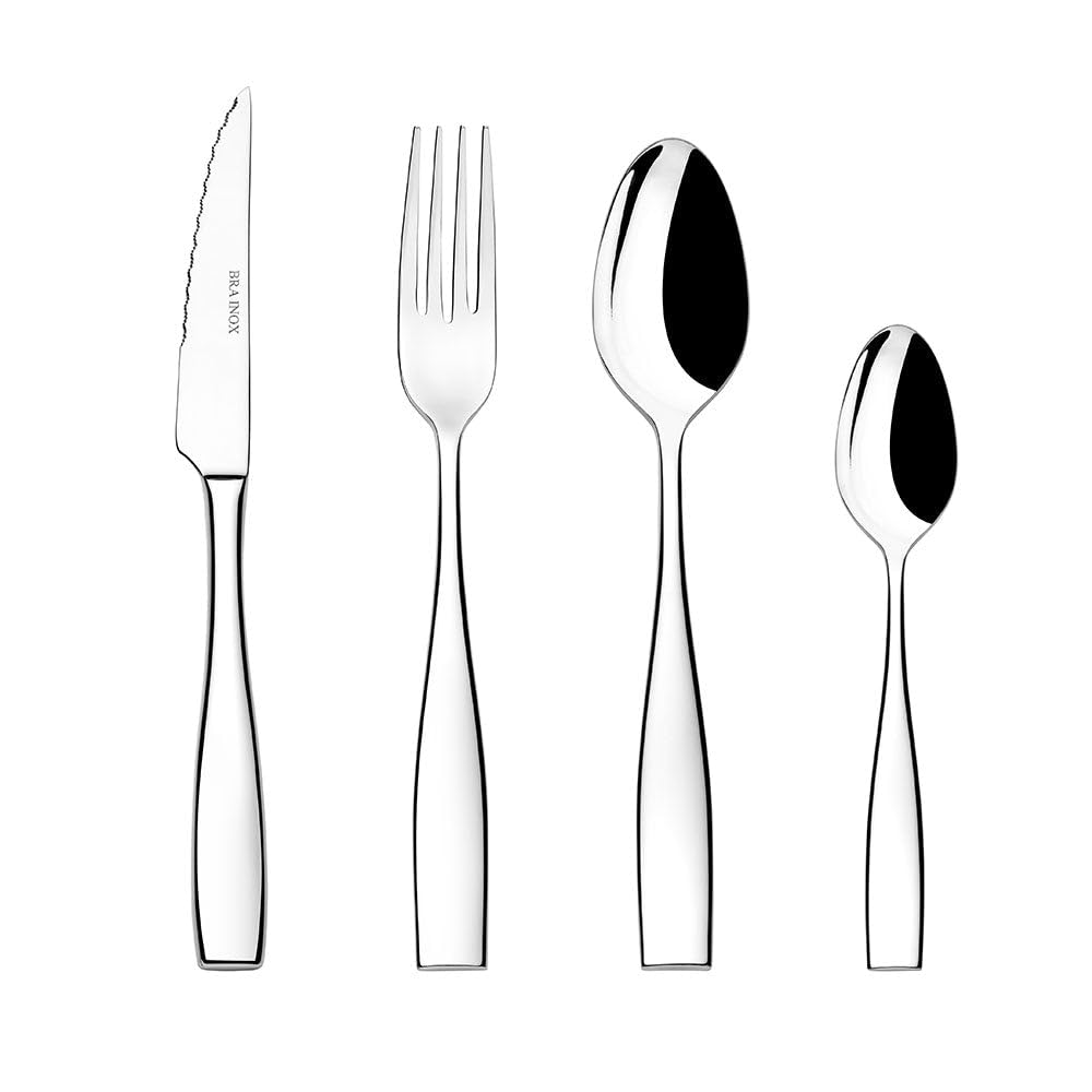 BRA Parma | Set 75 pezzi posate, acciaio inossidabile 18/10, finitura lucida brillante, adatte alla lavastoviglie, spessore 3,5 mm, con coltello bistecca