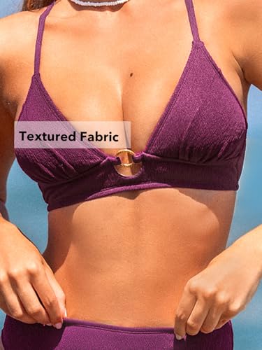 CUPSHE Women's Bikini Sets Two Piece Swimsuit High Waisted V Neck Crisscross Back Self Tie O Ring4