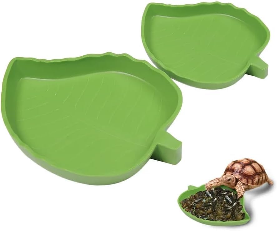 ZLXFT Cuenco de Agua para Comida de Reptil,2 uds Forma de Hoja Accesorio de Tortuga Terrestre,Bebedero de Tortuga Plana,Hoja Reptil Comida Agua Tazón,Reptil Tortuga Alimento Tazón Plano