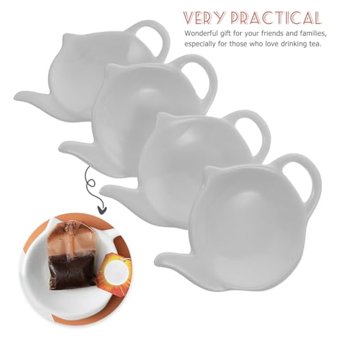 4pcs Ceramic Tea Bag Holder Plates Teapot Shaped Porcelain Tea Bag Coaster Cute Dish Saucer for Teabags Sauces and Dipping for Home Use by VOSAREA - Image 7