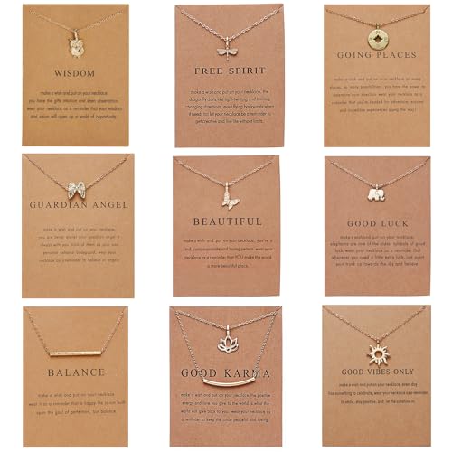 Rrdaily Stylish 9Pcs Gold Plated Necklace Set for Women,Simple Wings Butterfly Pendant Collarbone Necklace,Striking Friendship Birthday Festival Jewelry Gifts