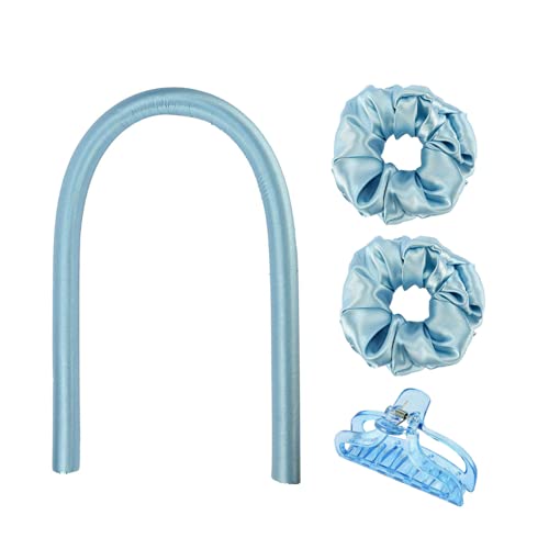 Heatless Hair Curlers - for Long Hair to Sleep in Overnight,No Heat Silk Curling Rod Headband with Clips,Curl Hair Without Heat (Blue)