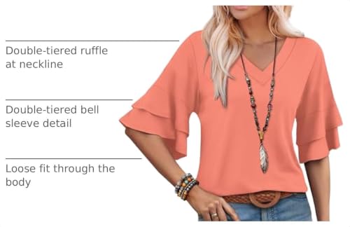 Image of OFEEFAN Spring Tops for Women Boho Shirts Fashion Clothing Cute 3 /4 Length Sleeve Blouses Dressy Casual Summer Outfits