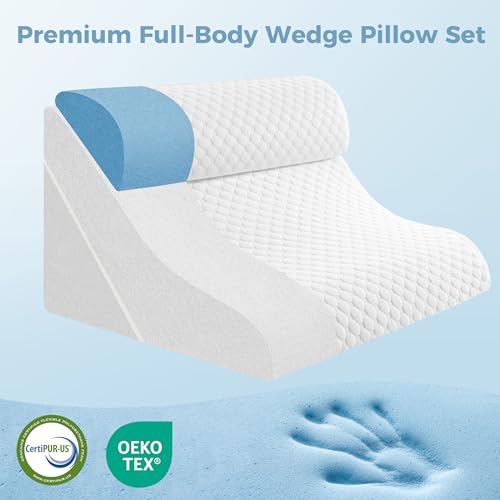 3-in-1 Orthopädisches Bett Keilkissen Set Verstellbar Memory-Schaum Faltendes Dreieckskissen zur Unterstützung von Beinen Knien, Schlafapnoe, Rückenschmerzen, Linderung von Sodbrennen, Schnarchen