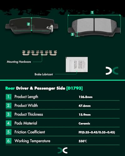 Image of SCITOO D1793 D1792 Front Metal & Rear Ceramic Brake Pads Sets w /Hardware Replacement For Ford For Mustang 2022
