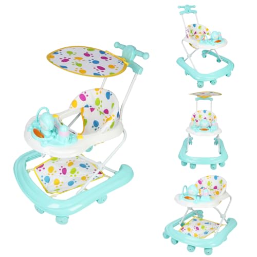 Homewell 3in1 Lauflernhilfe klappbare, Perlenschiebespielzeug, Höhenverstellbar, Lauflernwagen mit Esstablett & hoher Rückenlehne & Schiebegriff, Laufhilfe für Kinder ab 6 Monaten (Grün)