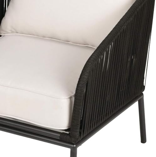 Image of PRATHAM India Outdoor Indoor Patio Set Bistro Set Rattan Chair for Living Room Dining Room Lawn Balcony Outdoor Garden Chair Set with Glass Table (Black with Cream Cushion & Pillow 2+1)